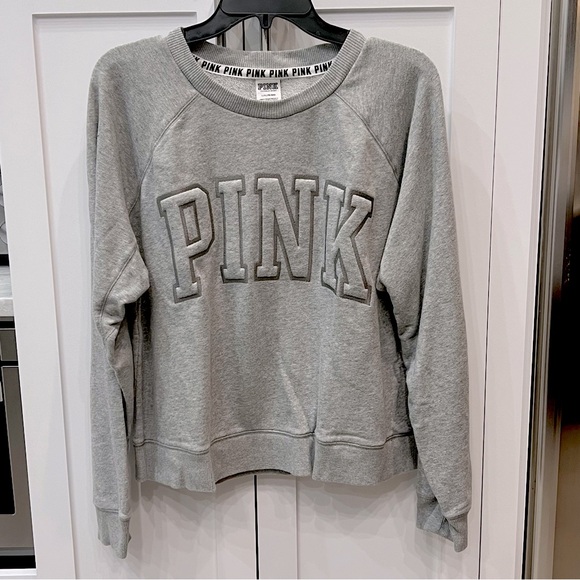 PINK Victoria's Secret Tops - PINK Victoria’s Secret Gray Puffed “PINK” Crewneck Sweatshirt